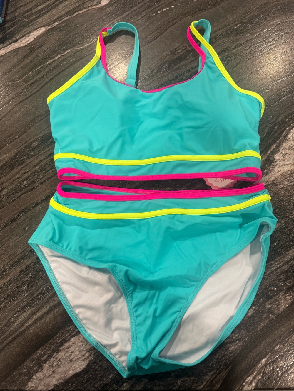 Girls' Turquoise Colorblock Swimsuit - Kids Swim - Size 18